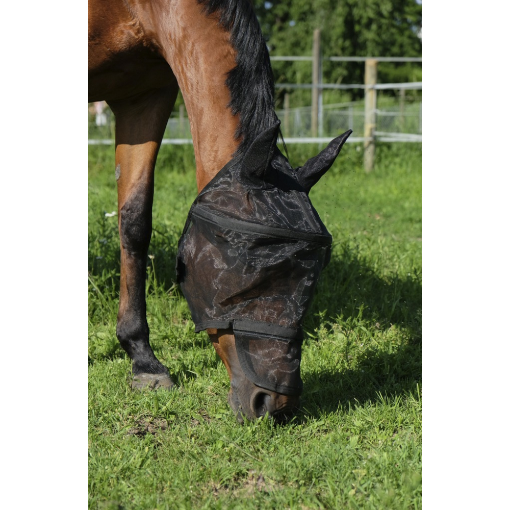 Masque Anti-Mouches Pour Cheval QEXUJOW - Protection UV, Avec Oreilles, Noir